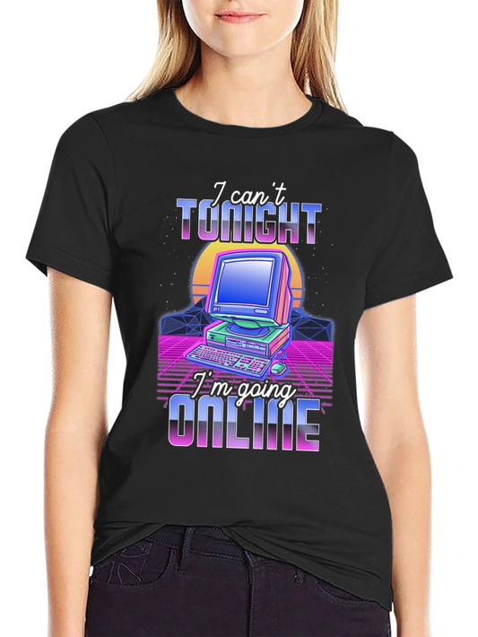 Retro Computer T-Shirt - I Cant Tonight Im Going Online