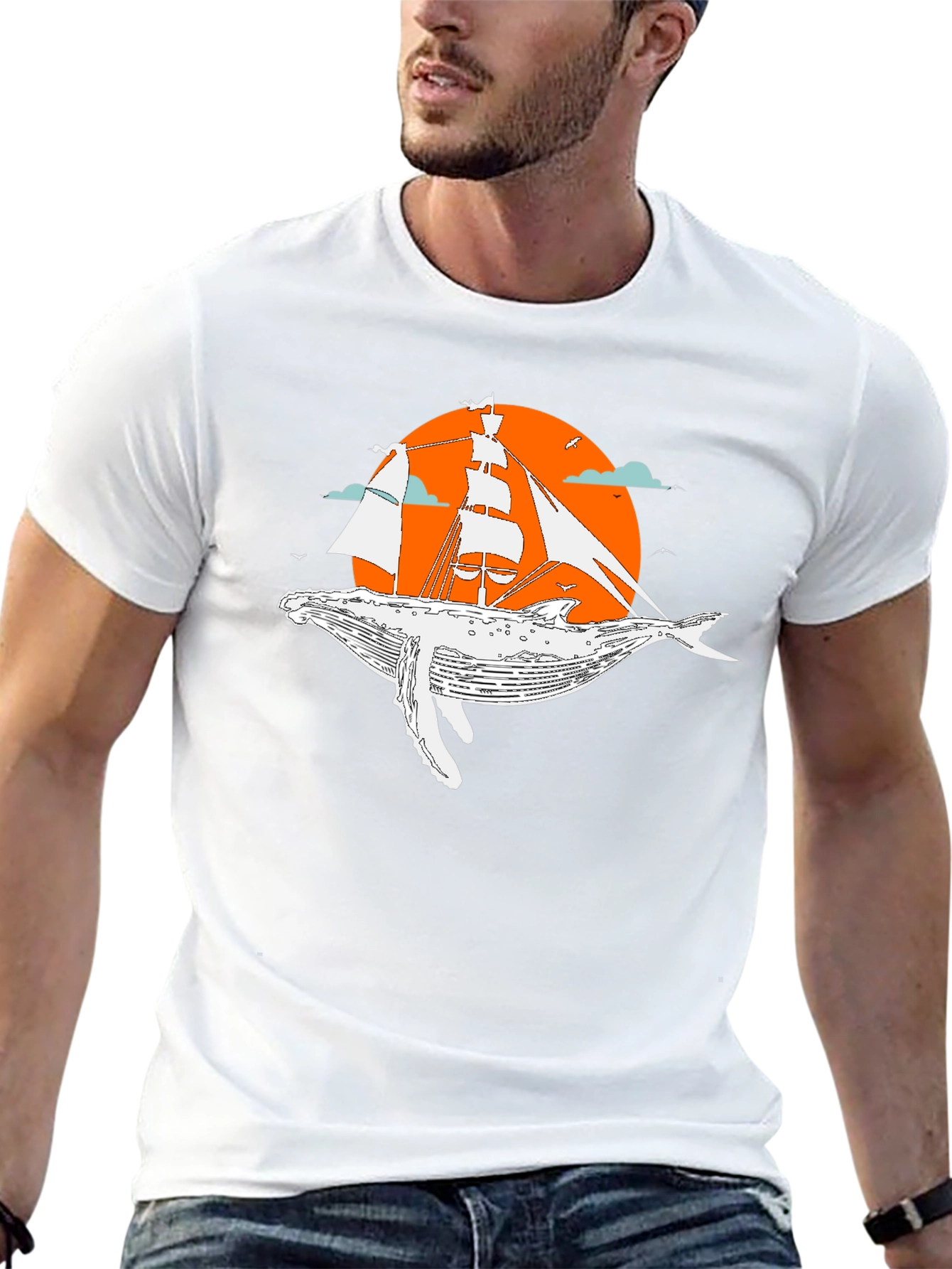 Whale & Ship Graphic Tee - Unique Black T-Shirt