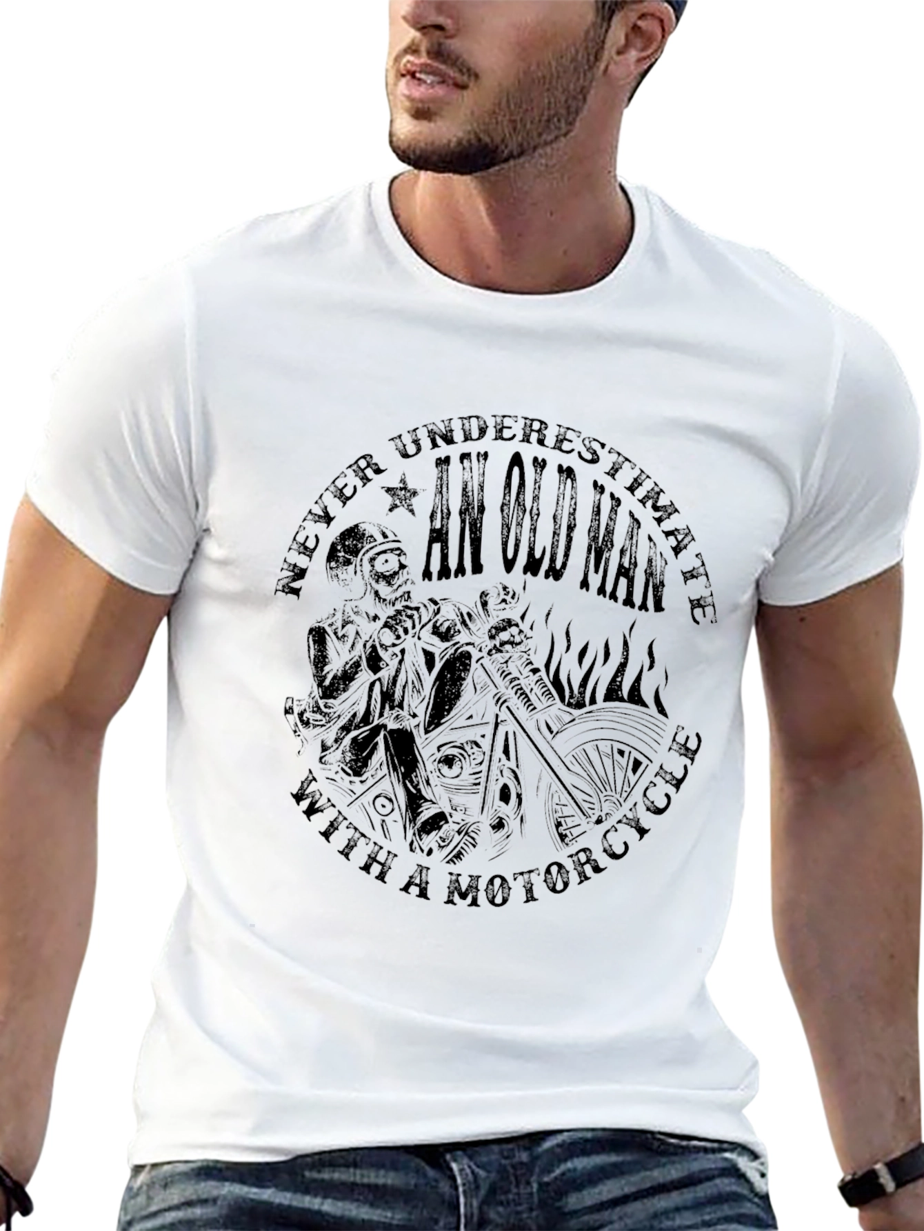 Old Man Motorcycle Graphic Tee - Black