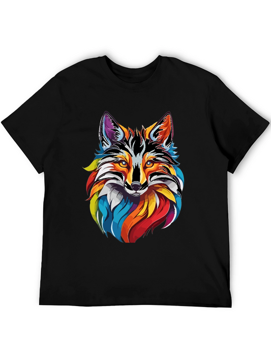 Vibrant Fox Graphic Tee - Mens Black Cotton T-Shirt