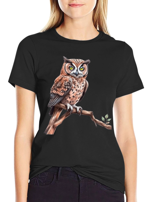 Owl on Branch Graphic Tee - Black