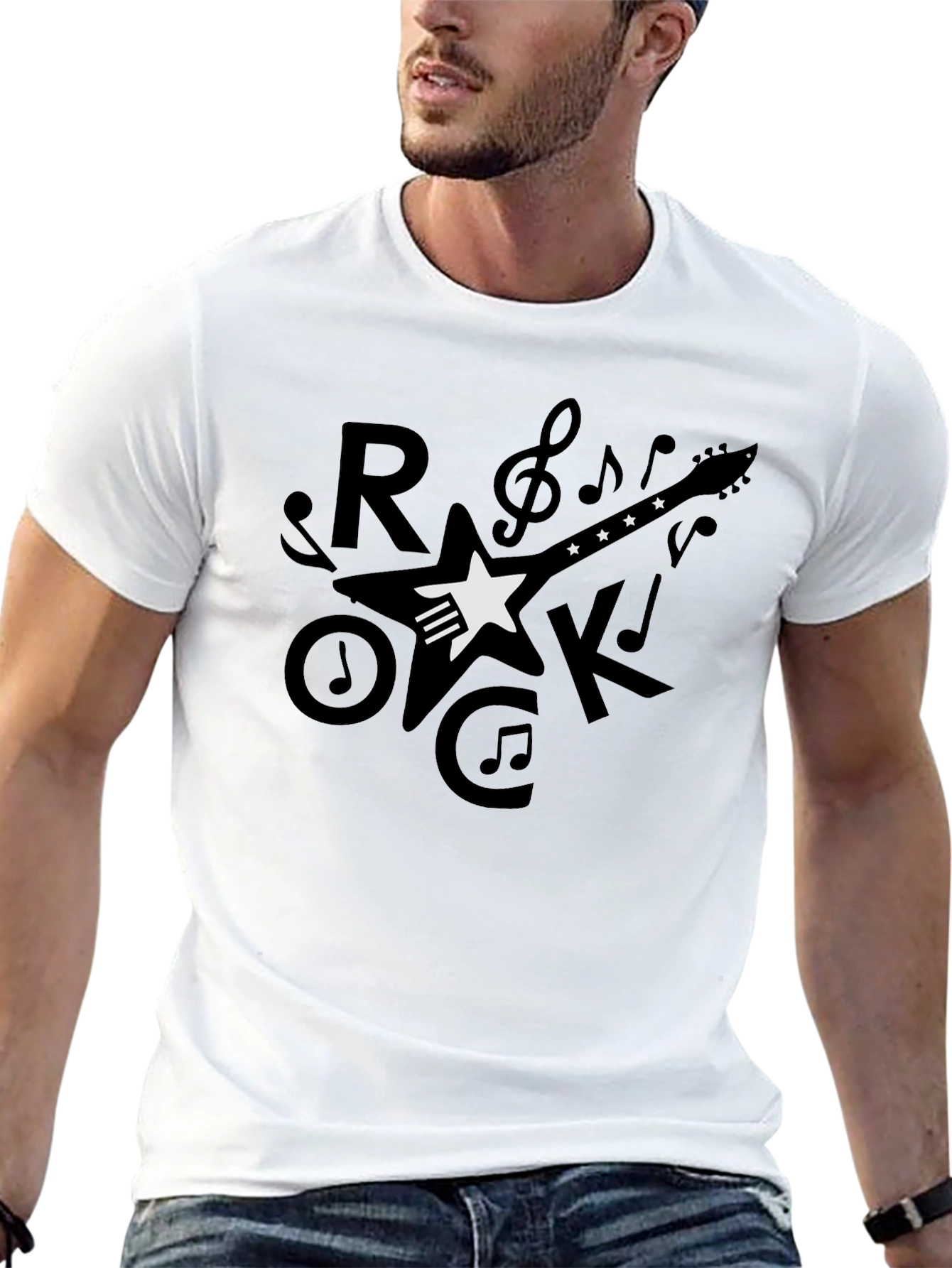 Rock Guitar Graphic T-Shirt - Black