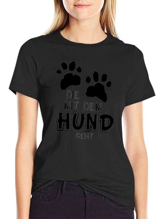 Mens Black T-Shirt with Paw Prints and Mit Dem Hund Geht