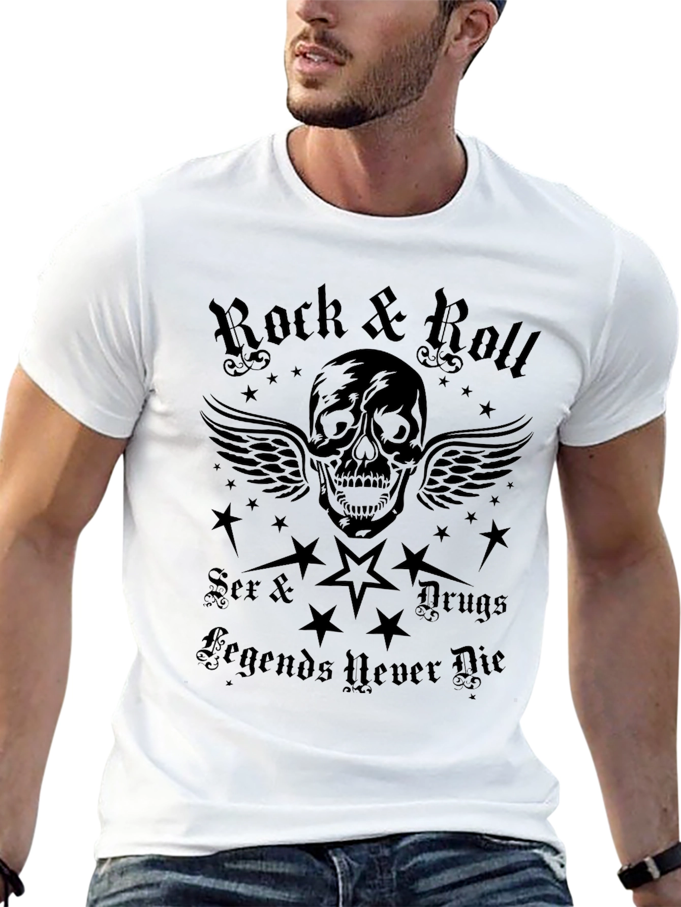 Rock & Roll Skull Graphic T-Shirt