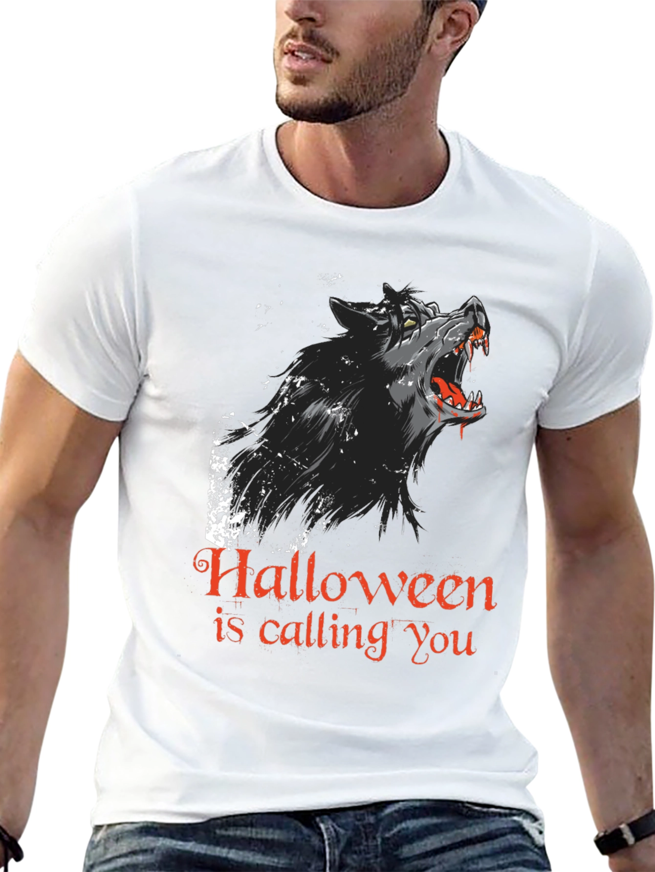 Halloween Howling Wolf Graphic Tee - Black