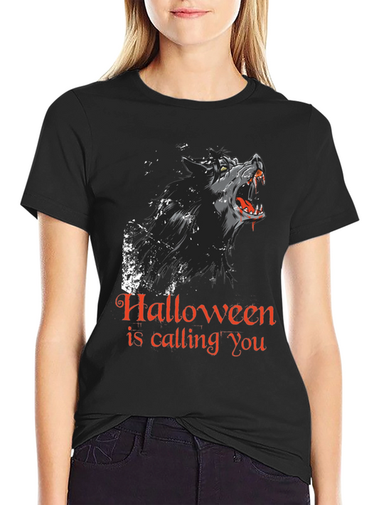 Halloween Howling Wolf Graphic Tee - Black