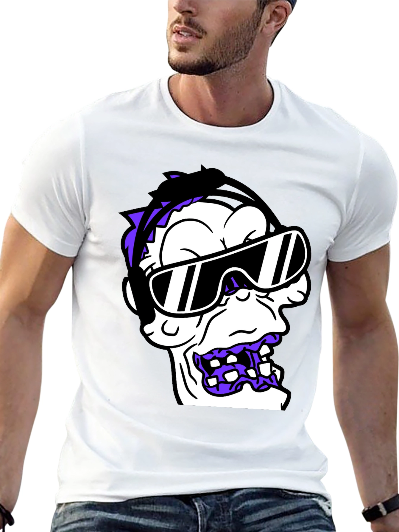 Cartoon Monster Graphic Tee - Black Cotton