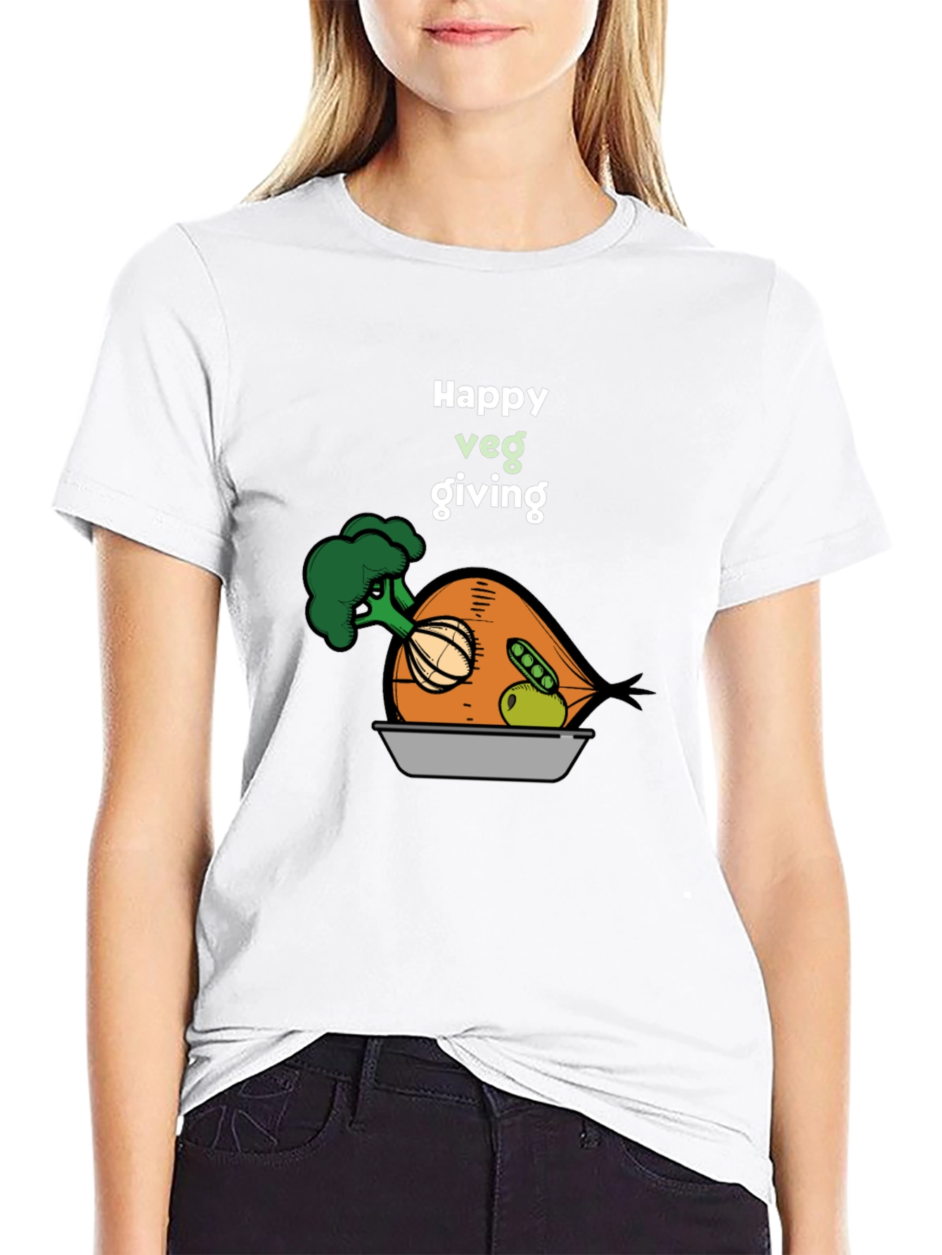 Happy Veg Giving Black T-Shirt