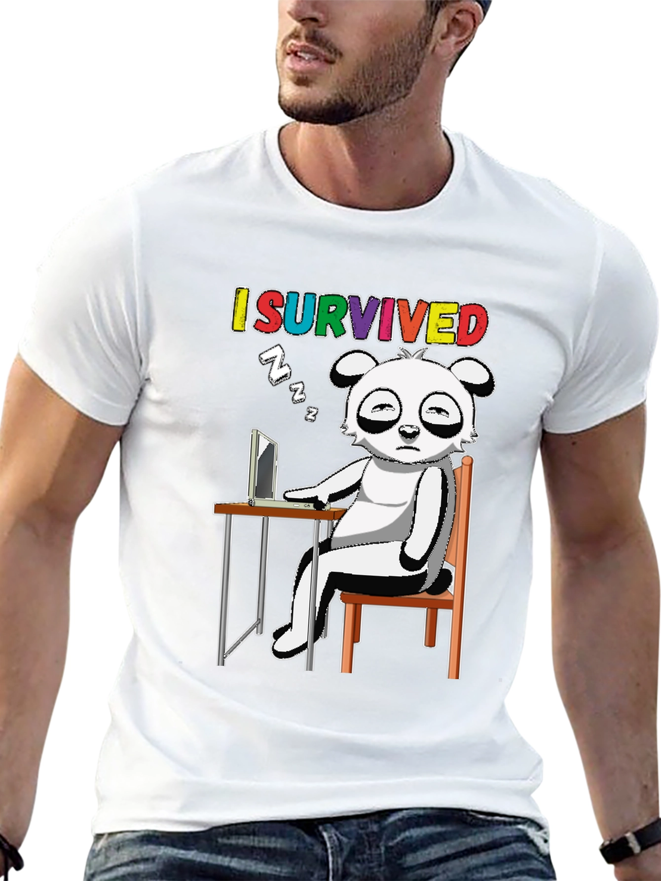 I Survived T-Shirt with Cartoon Panda Sleeping