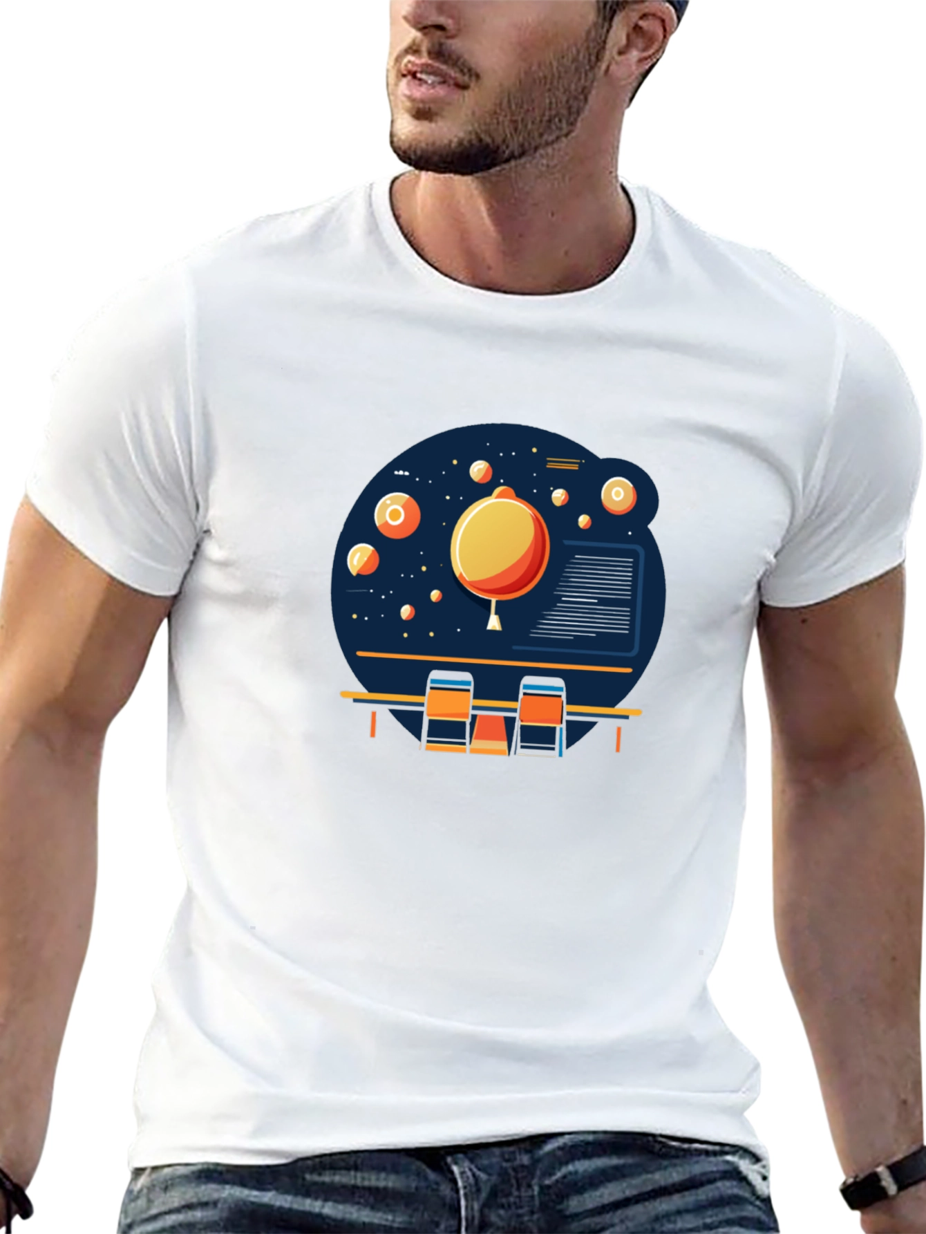 Space Scene Graphic Print Black T-Shirt