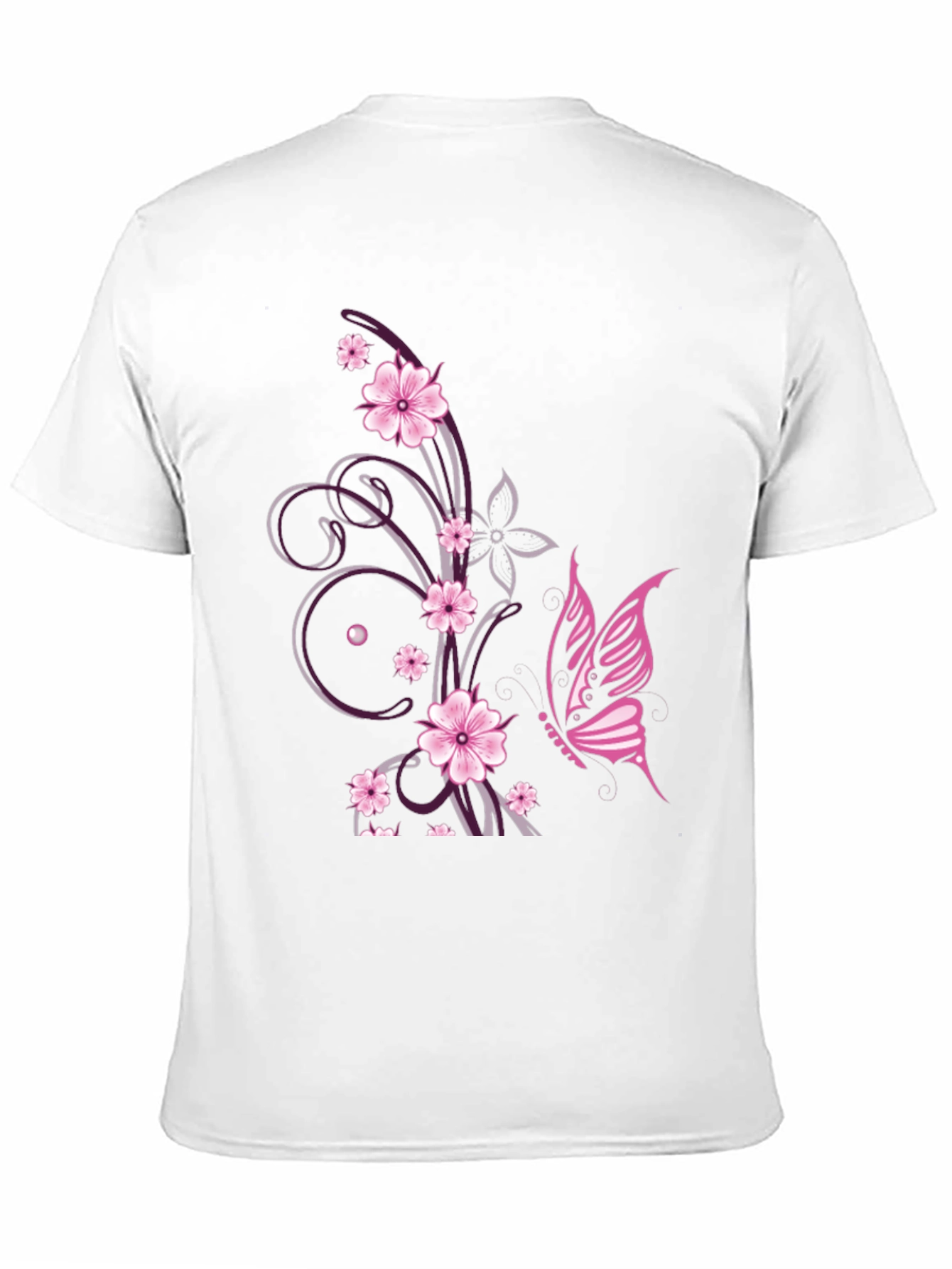 Floral Butterfly Print Black T-Shirt