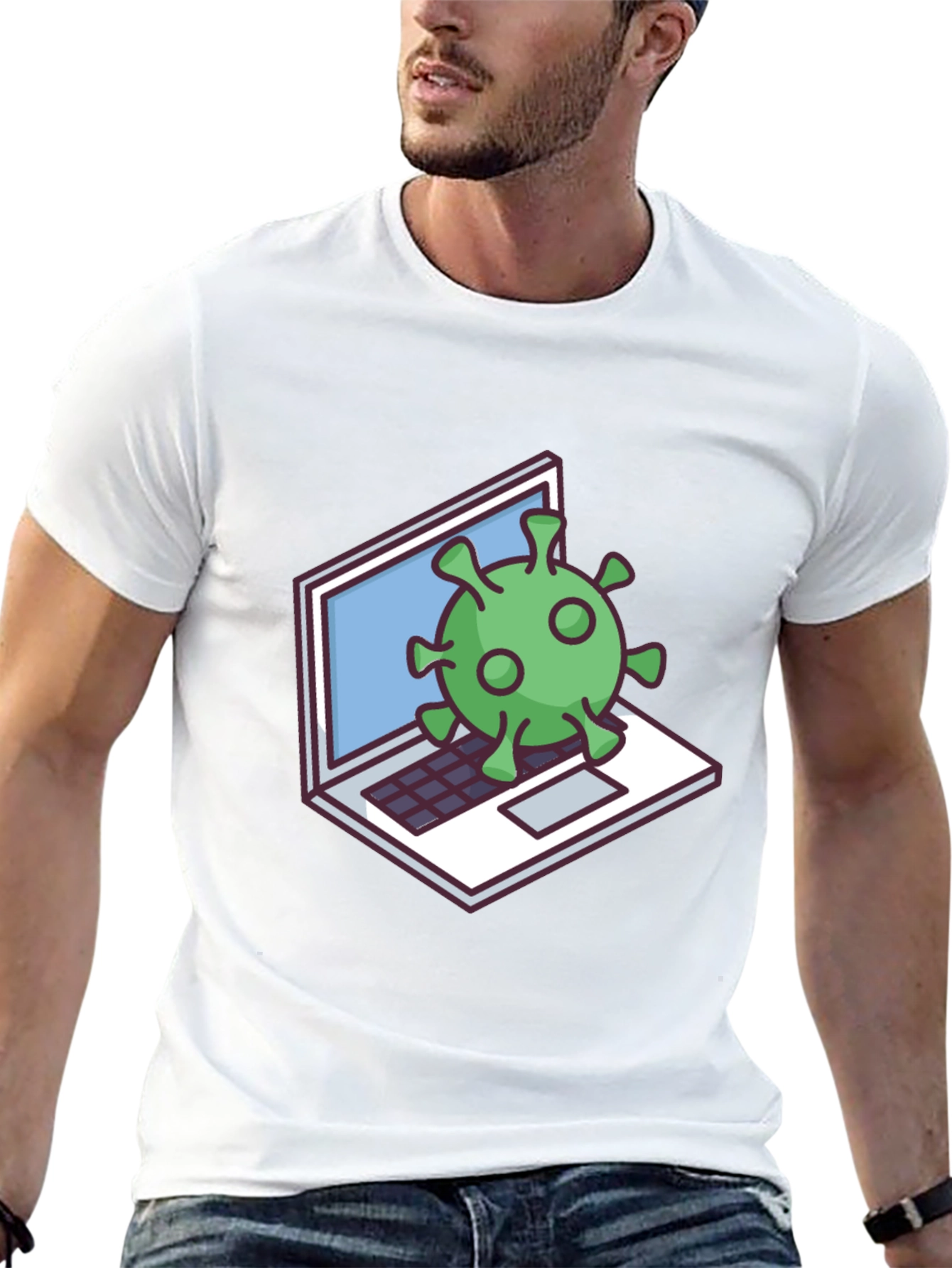 Virus Laptop Graphic Tee - Black Cotton T-Shirt