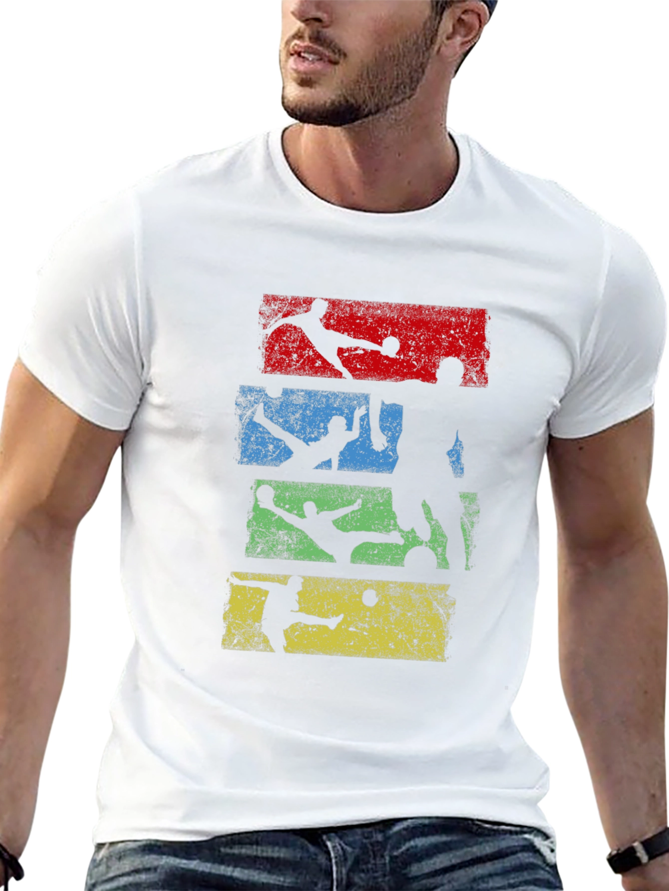 Retro Soccer Player Graphic T-Shirt - Black