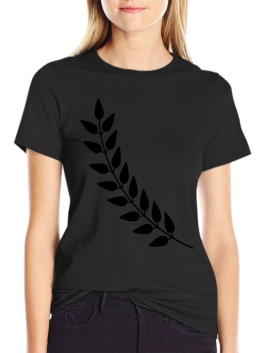 Black T-Shirt with Botanical Branch Design