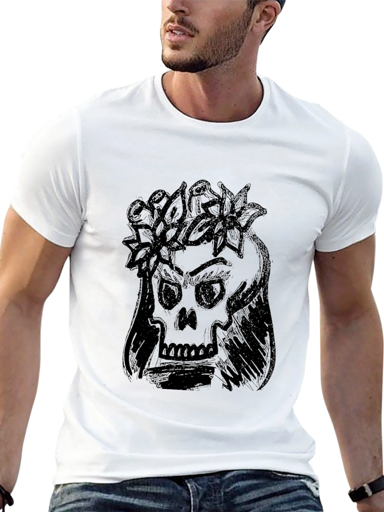 Skull with Flower Crown Graphic Tee