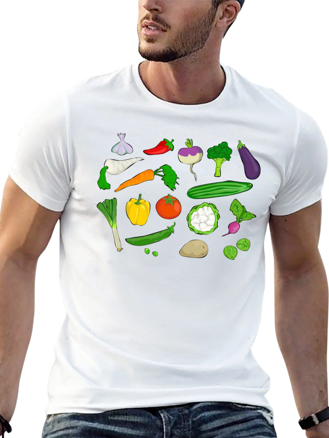 Vegetable Pattern Black T-Shirt