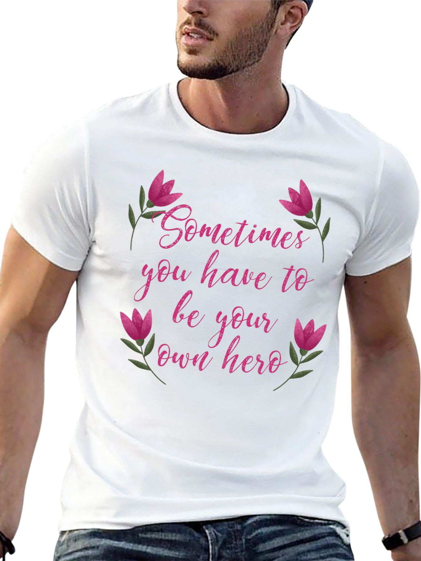 Be Your Own Hero Tee - Floral Accents