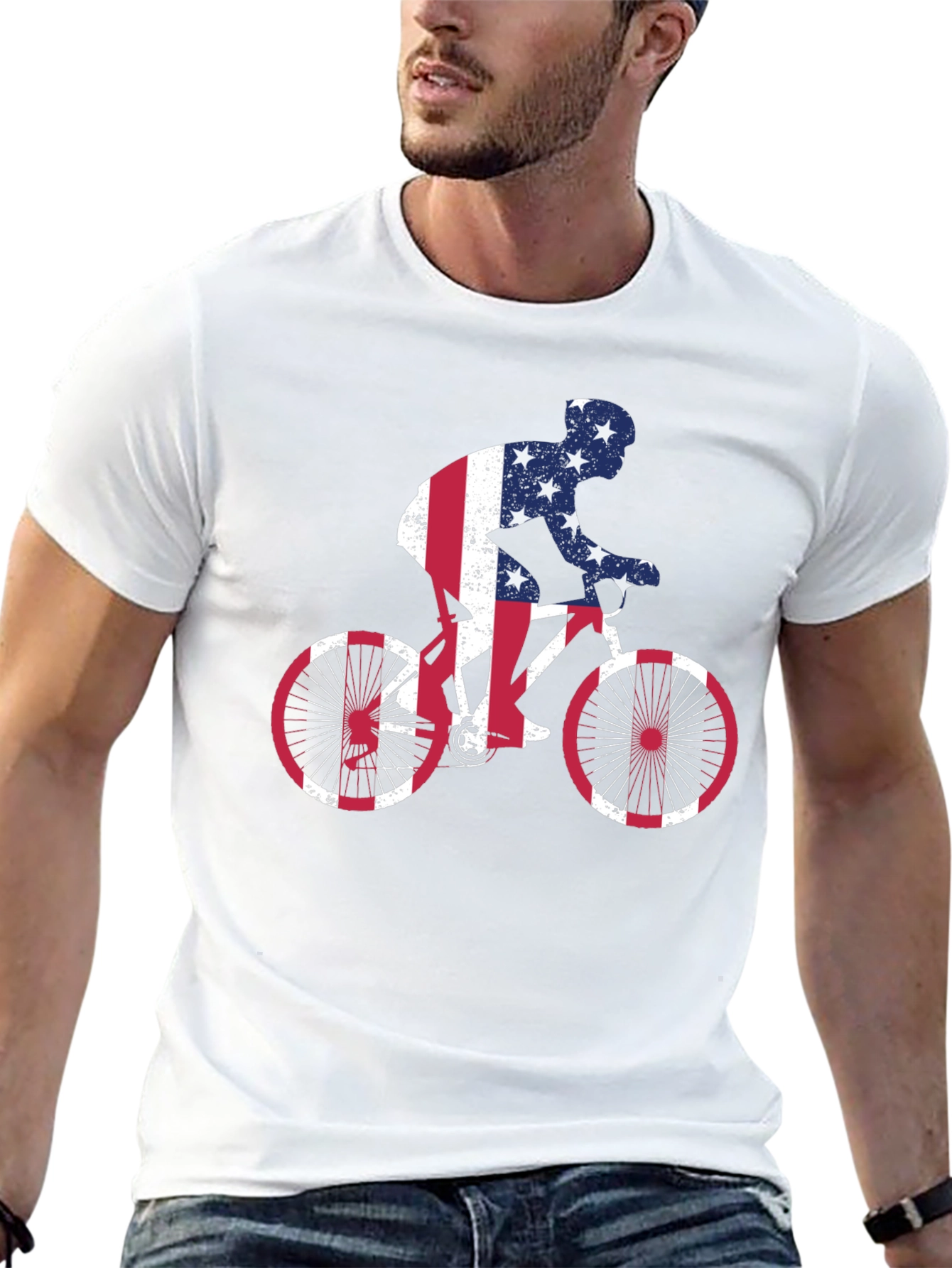 American Flag Cyclist Black T-Shirt