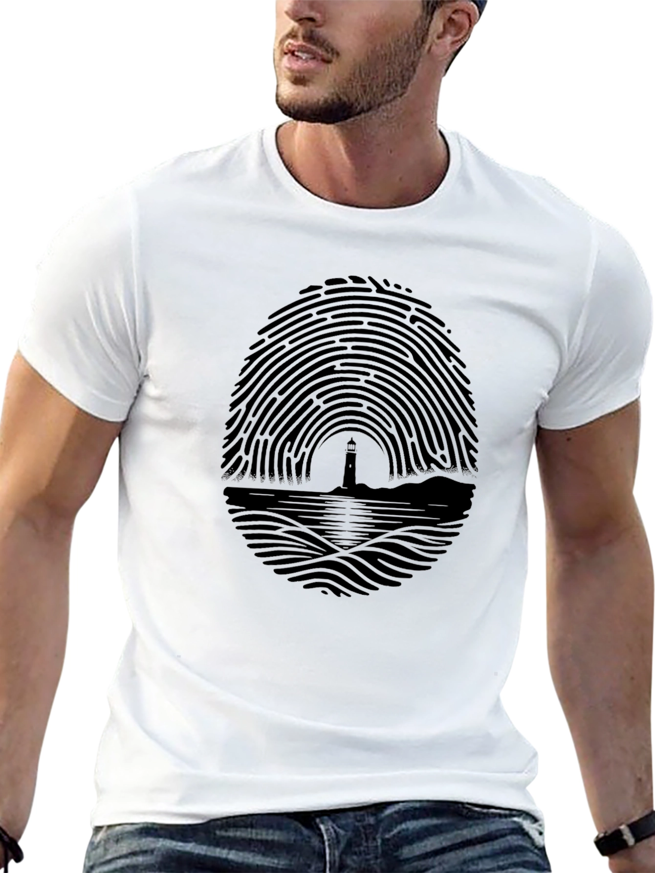 Lighthouse Fingerprint Graphic Tee - Black