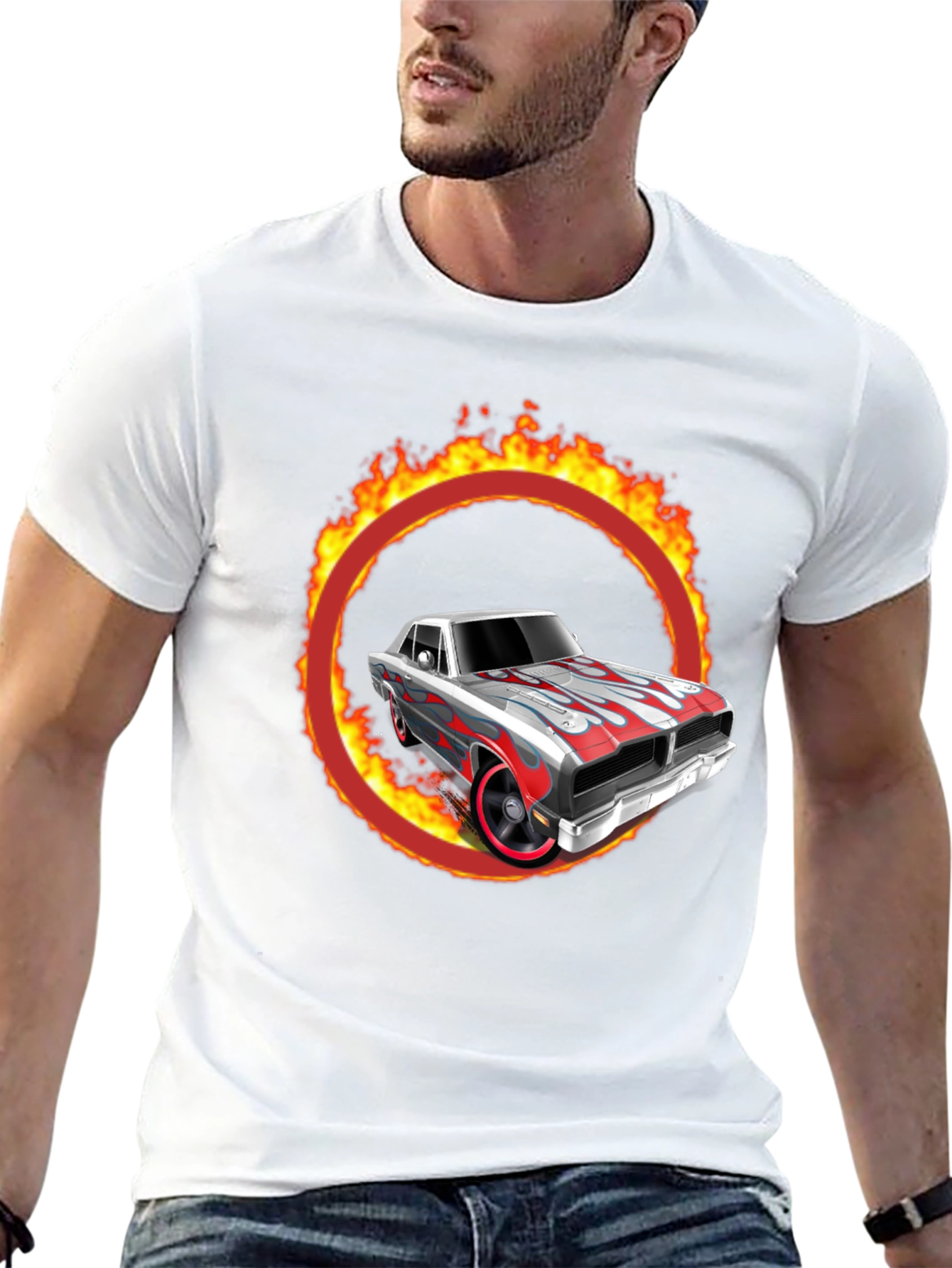 Fiery Car Graphic T-Shirt - Classic Cool