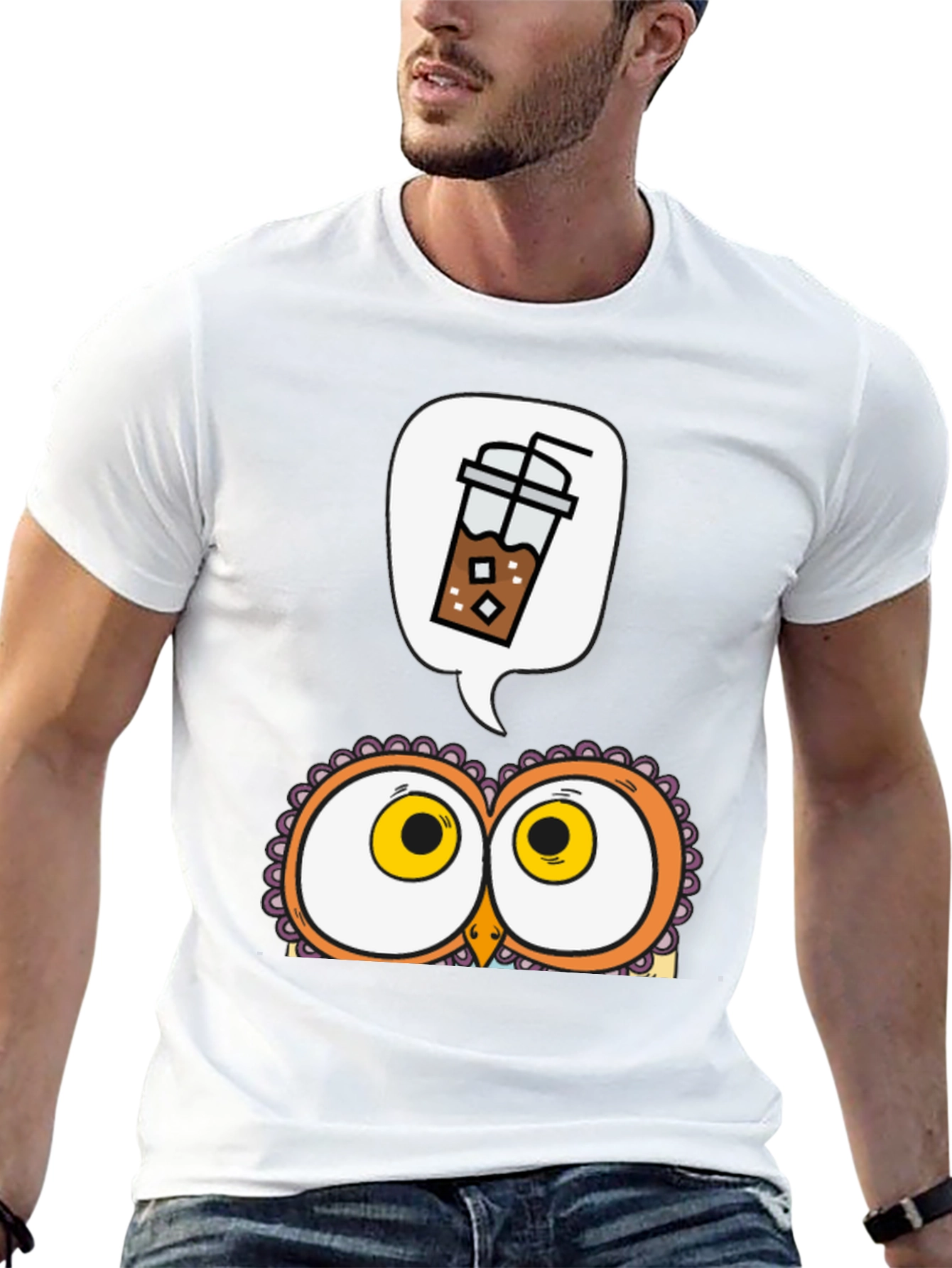 Iced Coffee Owl Graphic T-Shirt