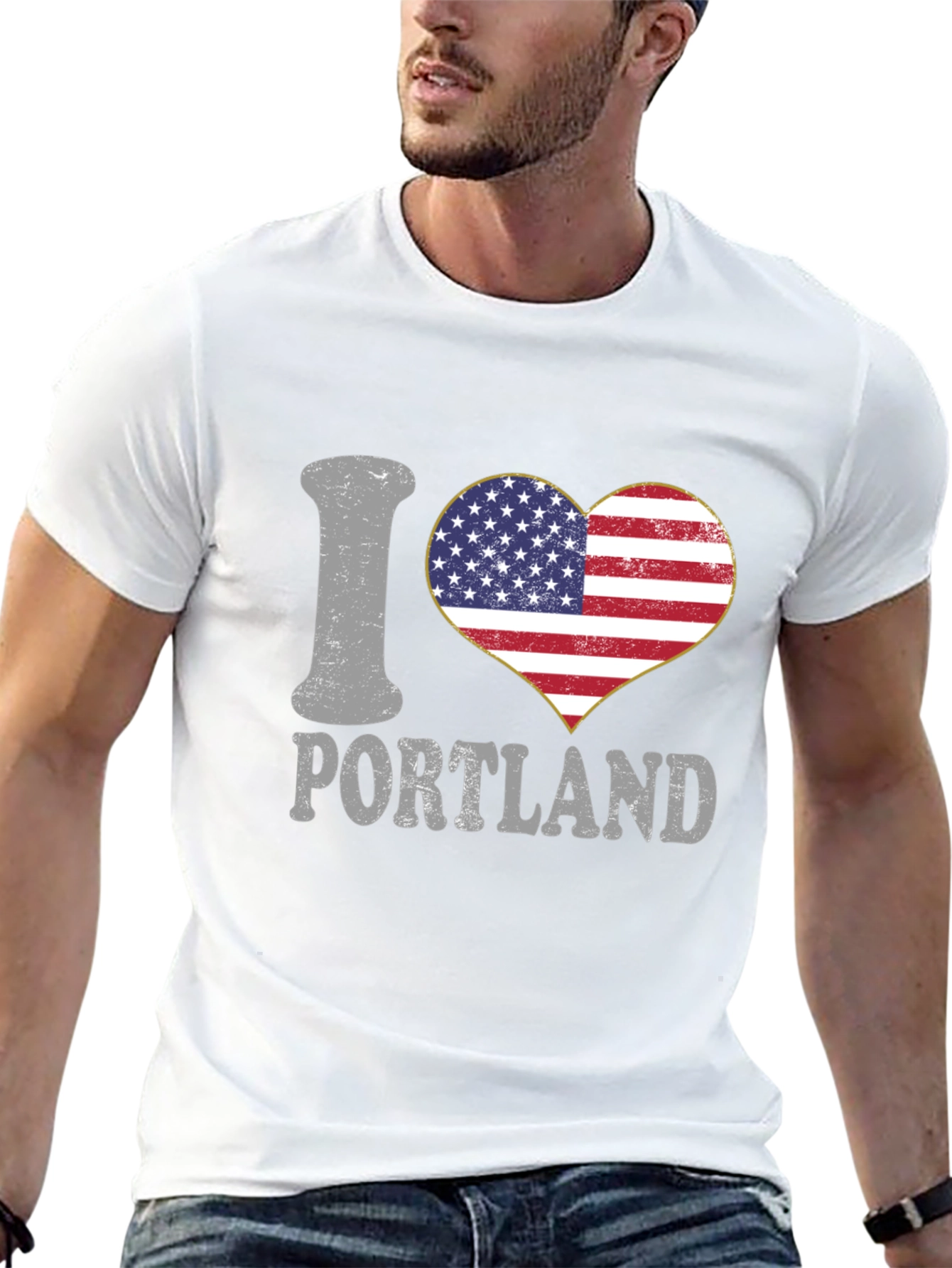 I Love Portland USA Flag Heart T-Shirt