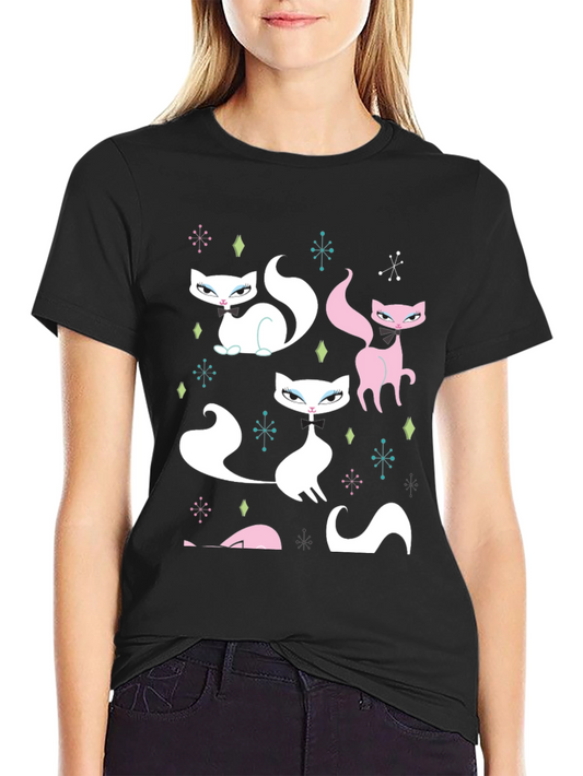 Retro Cat T-Shirt - Mid-Century Modern Style