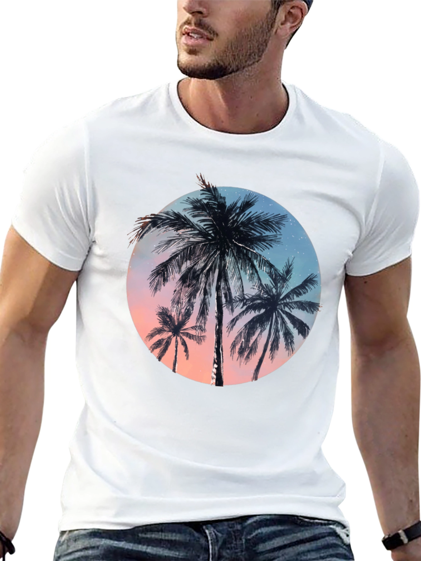 Tropical Palm Tree Graphic Tee - Black T-Shirt