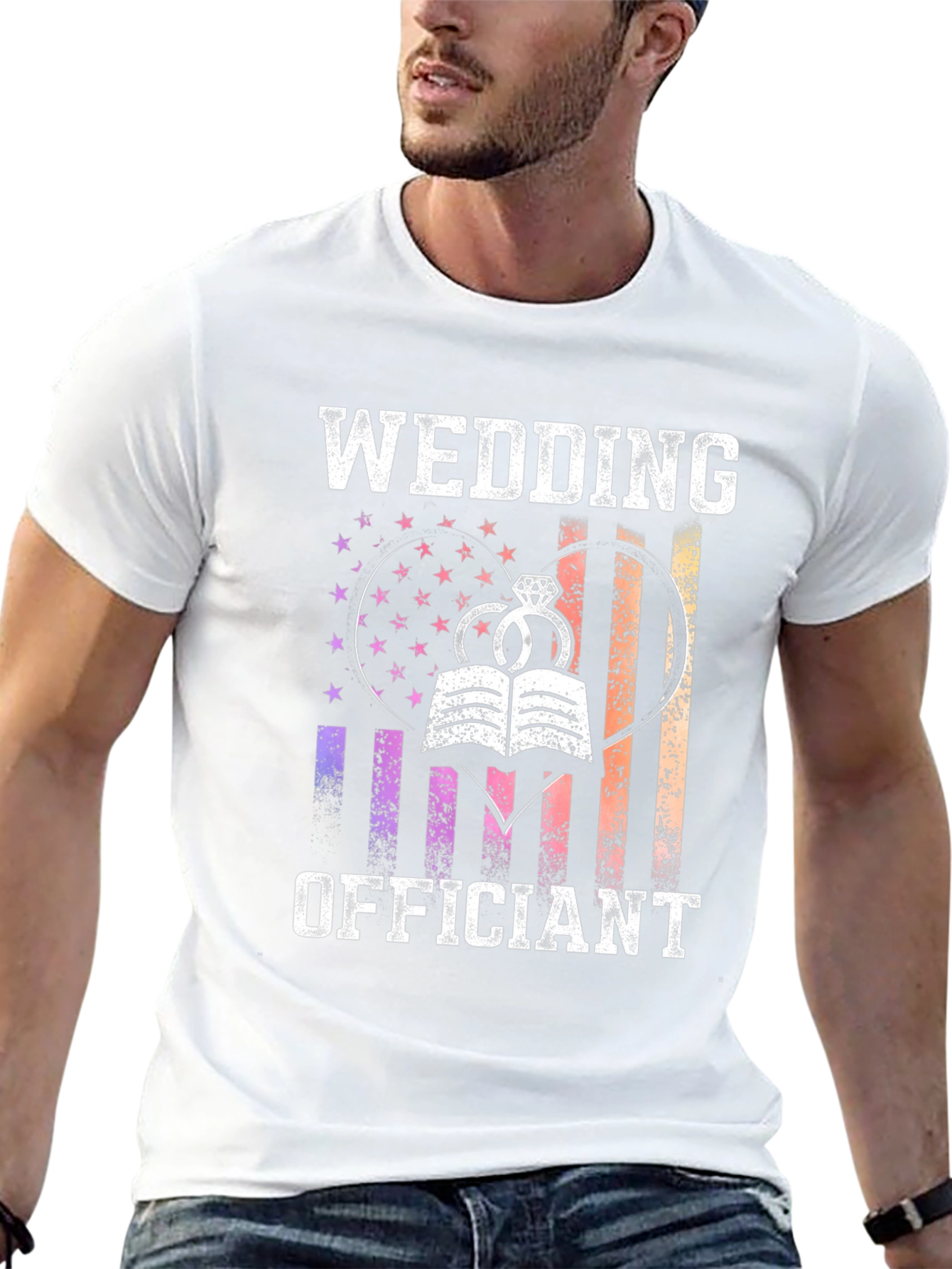 Wedding Officiant Graphic Tee - Heart Flag Design