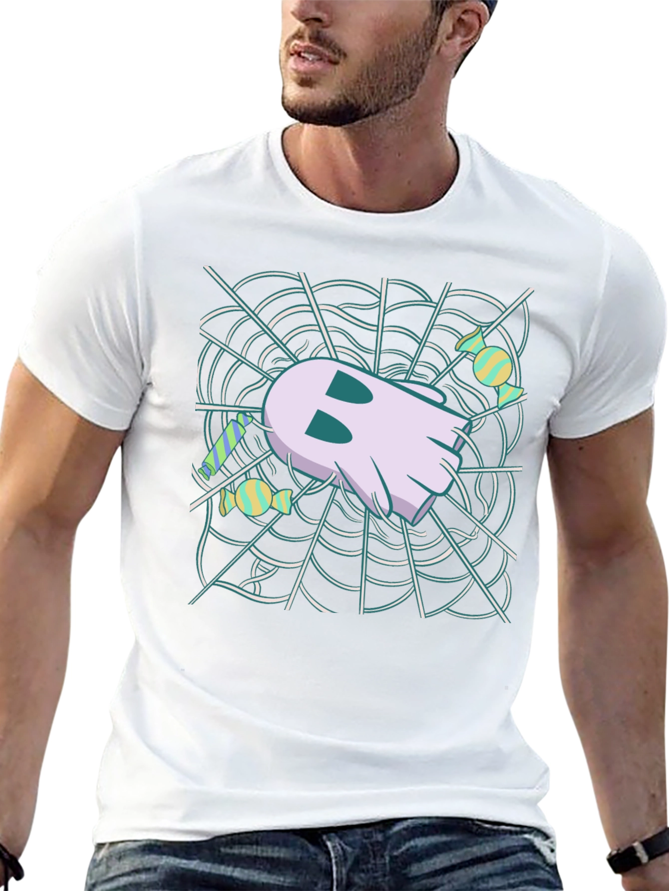 Ghost in Web Halloween Graphic T-Shirt