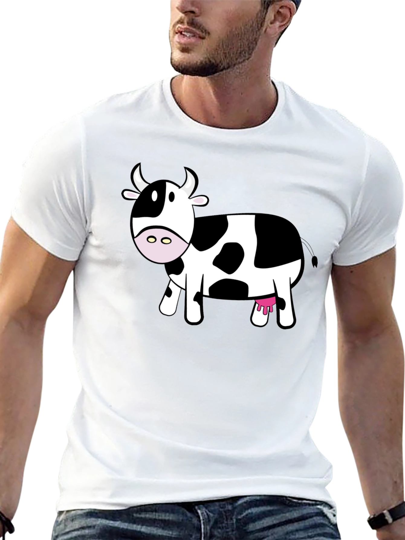 Cute Cow Graphic Tee - Black Cotton T-Shirt