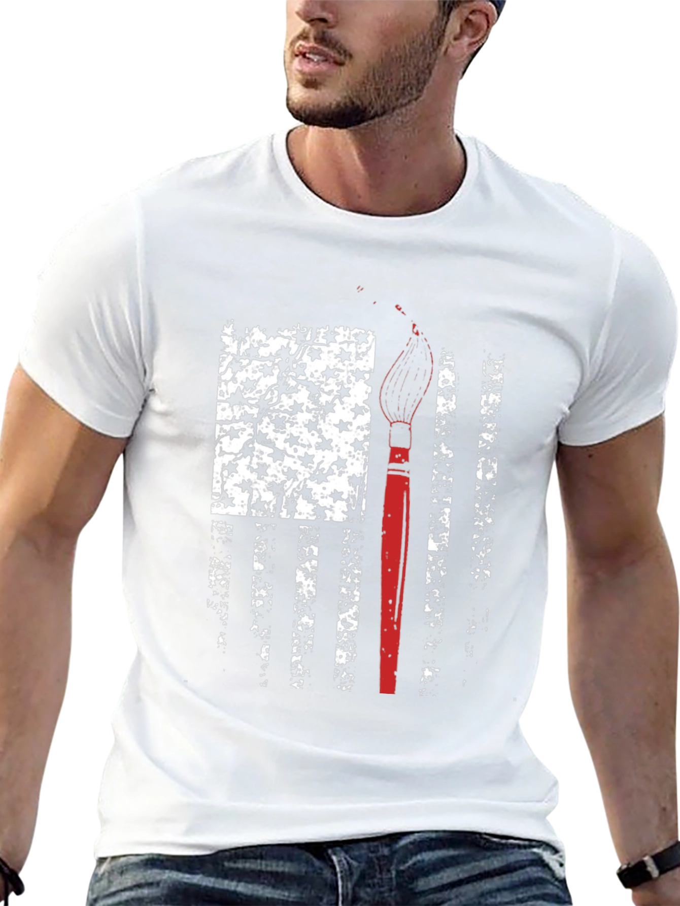 Patriotic Artist T-Shirt - American Flag Paintbrush Design