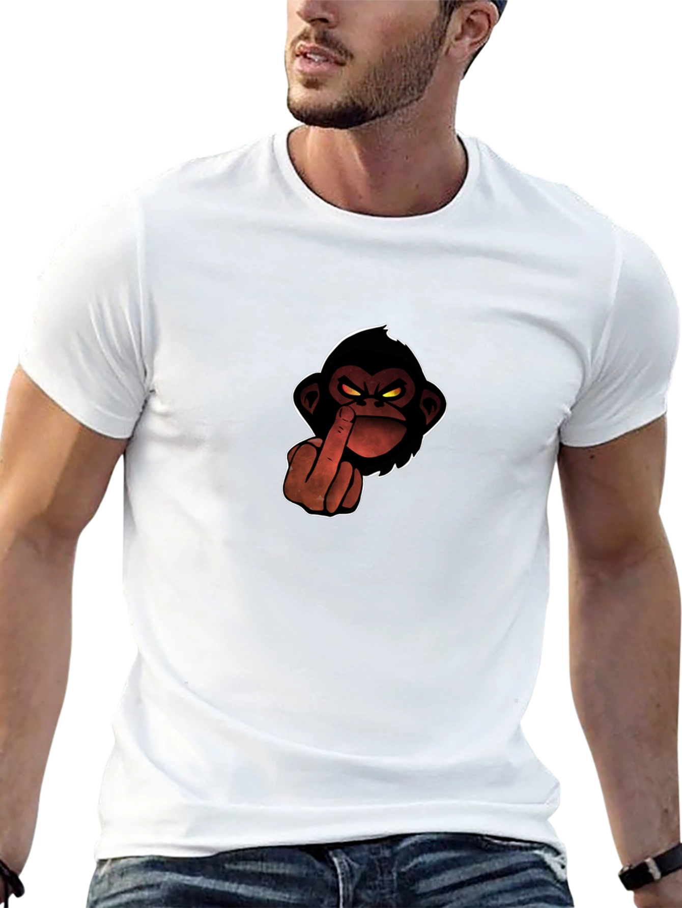 Black T-Shirt with Monkey Middle Finger Graphic