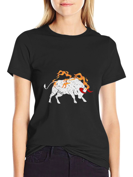 Fiery Bull Graphic Tee - Black Cotton Shirt