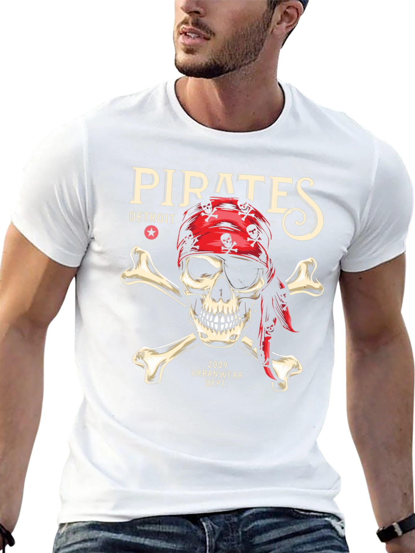 Pirates Detroit Skull & Crossbones Graphic T-Shirt
