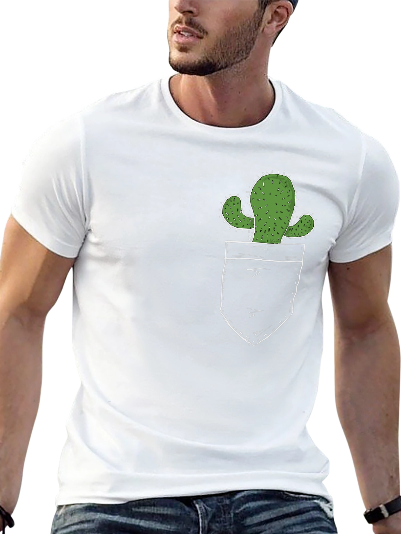 Cactus Pocket Print Black T-Shirt