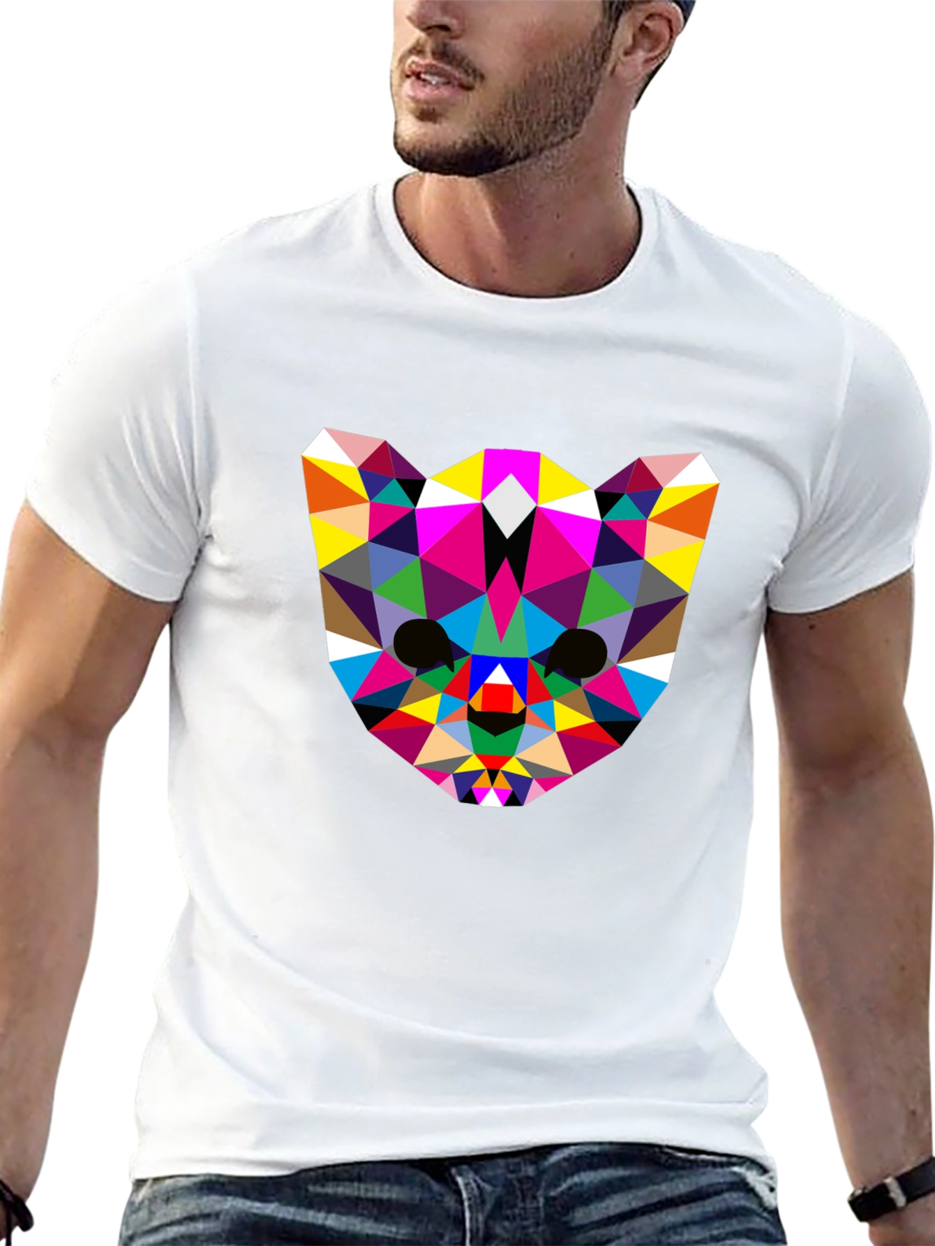 Geometric Animal Face Tee - Modern Art Design