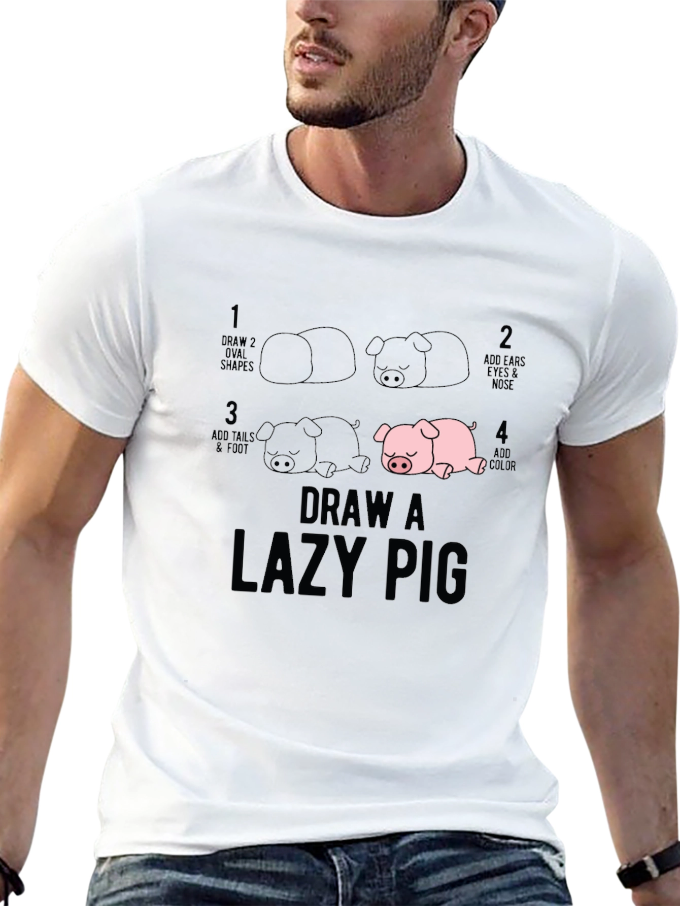 Draw a Lazy Pig T-Shirt - Black Cotton Tee