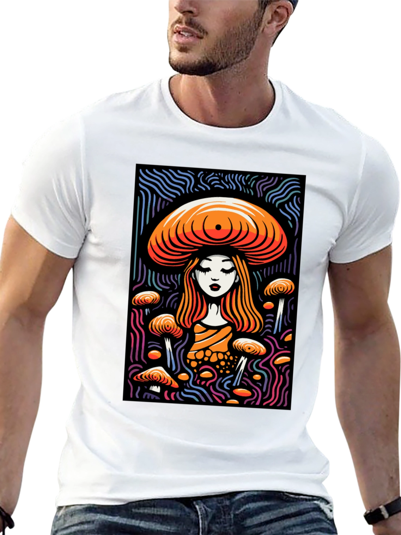 Mushroom Maiden Graphic Tee - Black Cotton Blend