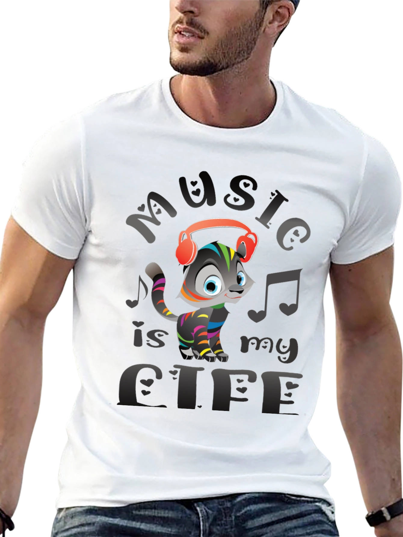 Music is My Life Cat Graphic Tee