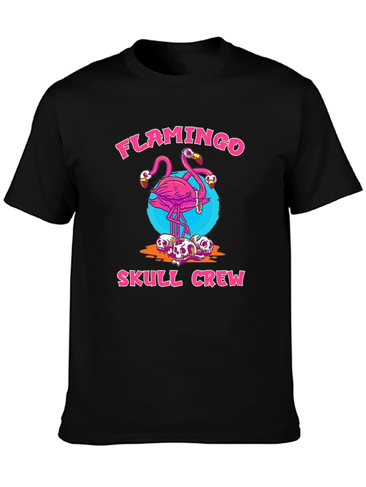 Flamingo Skull Crew Graphic Tee - Trendy & Unique