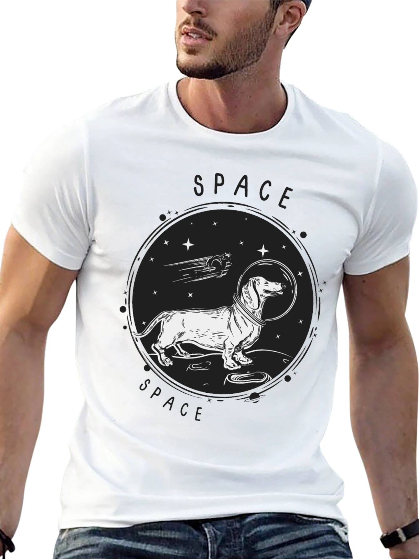 Dachshund Space Dog T-Shirt - Unisex Black Tee