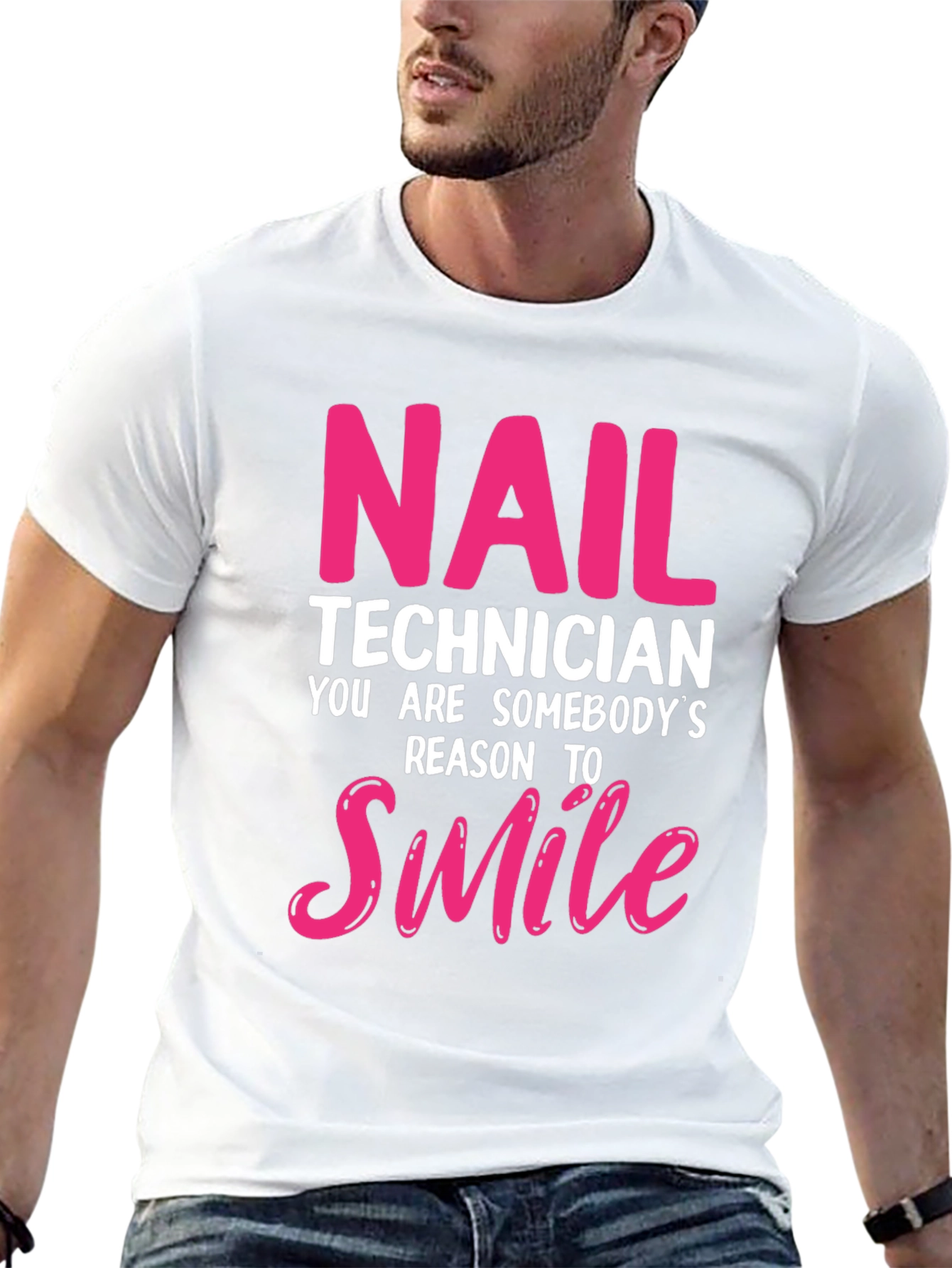Nail Technician Smile T-Shirt - Pink and White Text