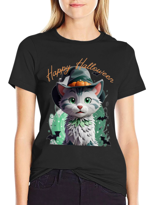 Halloween Cat T-Shirt - Witch Hat Kitten Tee