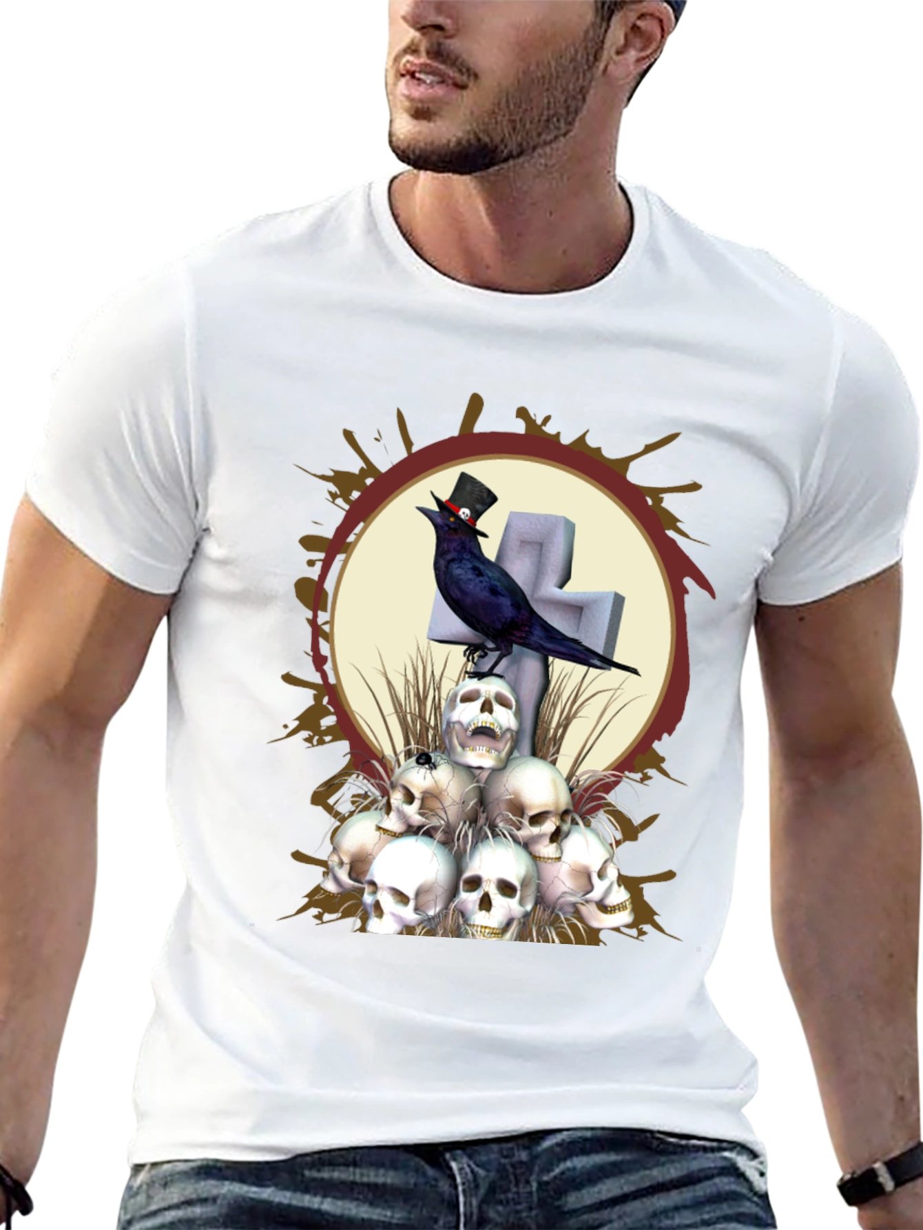 Skull & Raven Graphic T-Shirt - Gothic Style