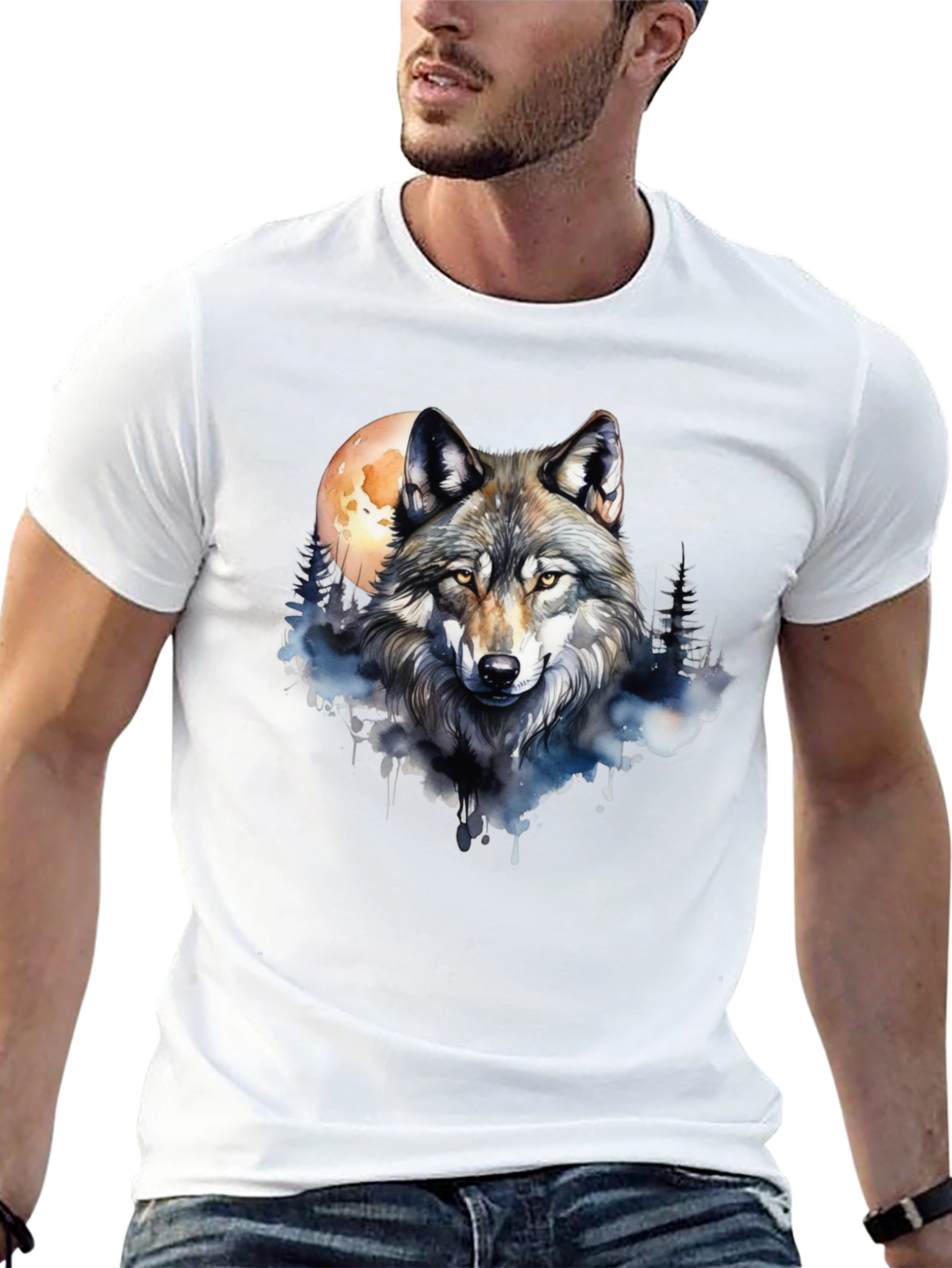 Wolf Moon Graphic Tee - Black Cotton T-Shirt