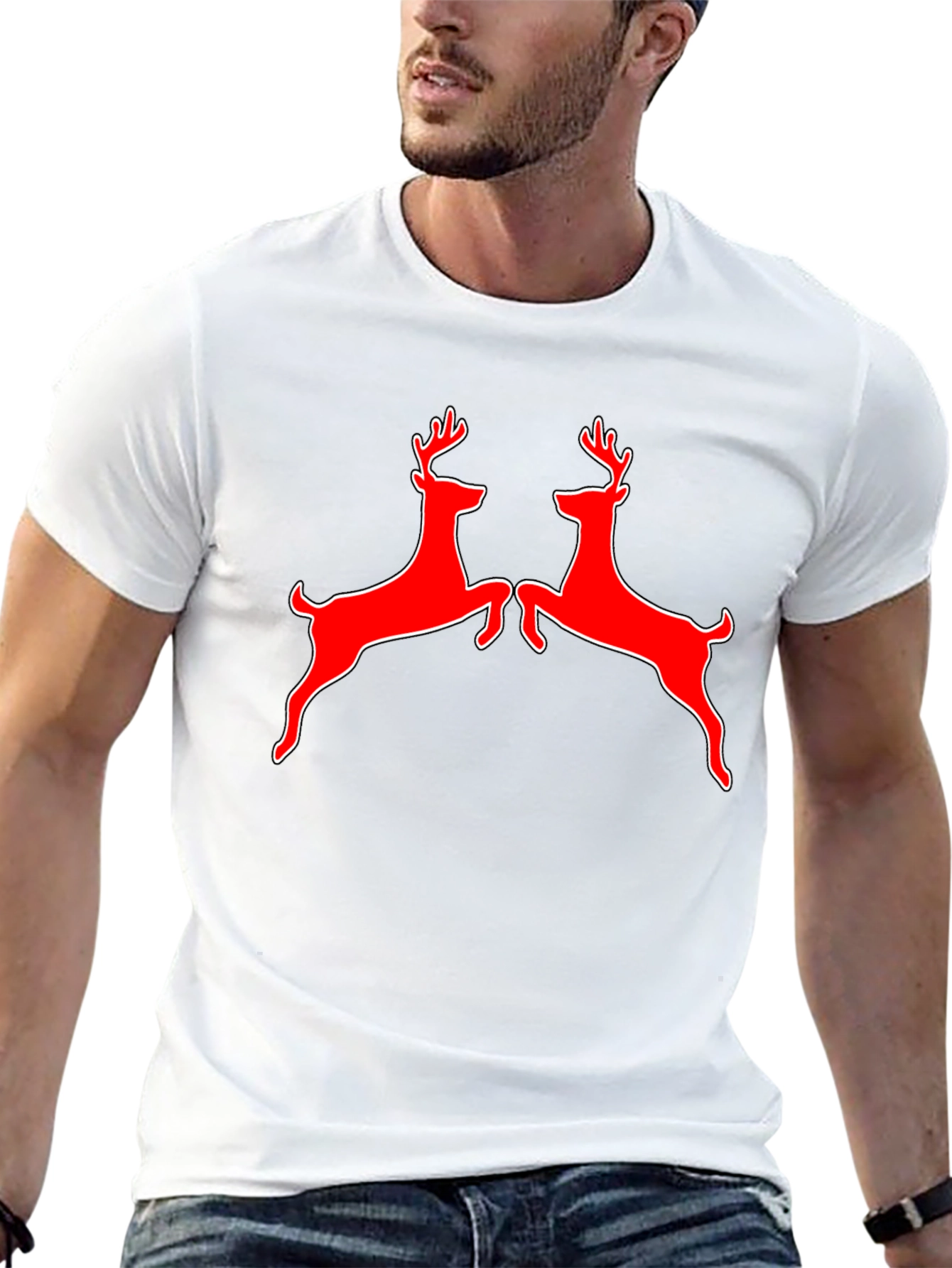 Red Deer Graphic Tee - Black Cotton Shirt