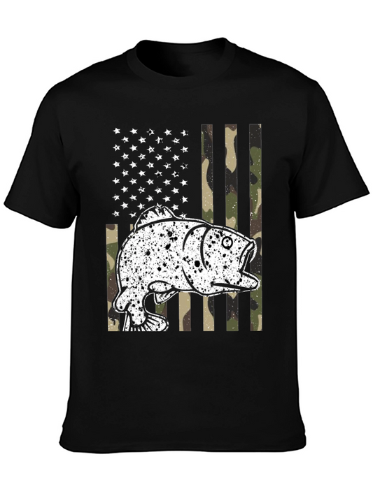 American Flag Fish Camo Graphic T-Shirt