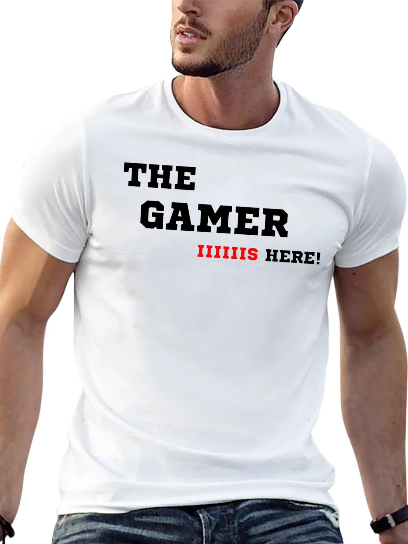The Gamer Is Here! Black Graphic T-Shirt