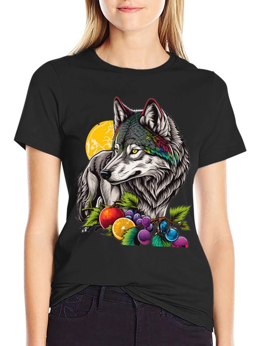 Wolf & Fruit Graphic Print T-Shirt